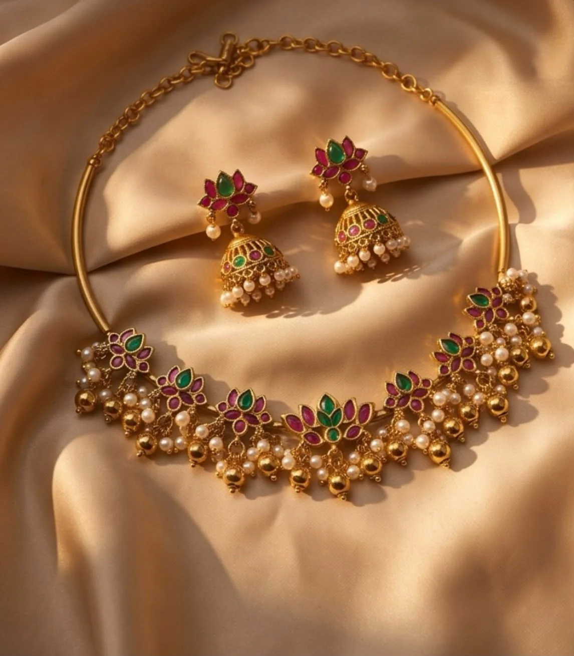 Necklace Antique Lotus Hasli Choker Set