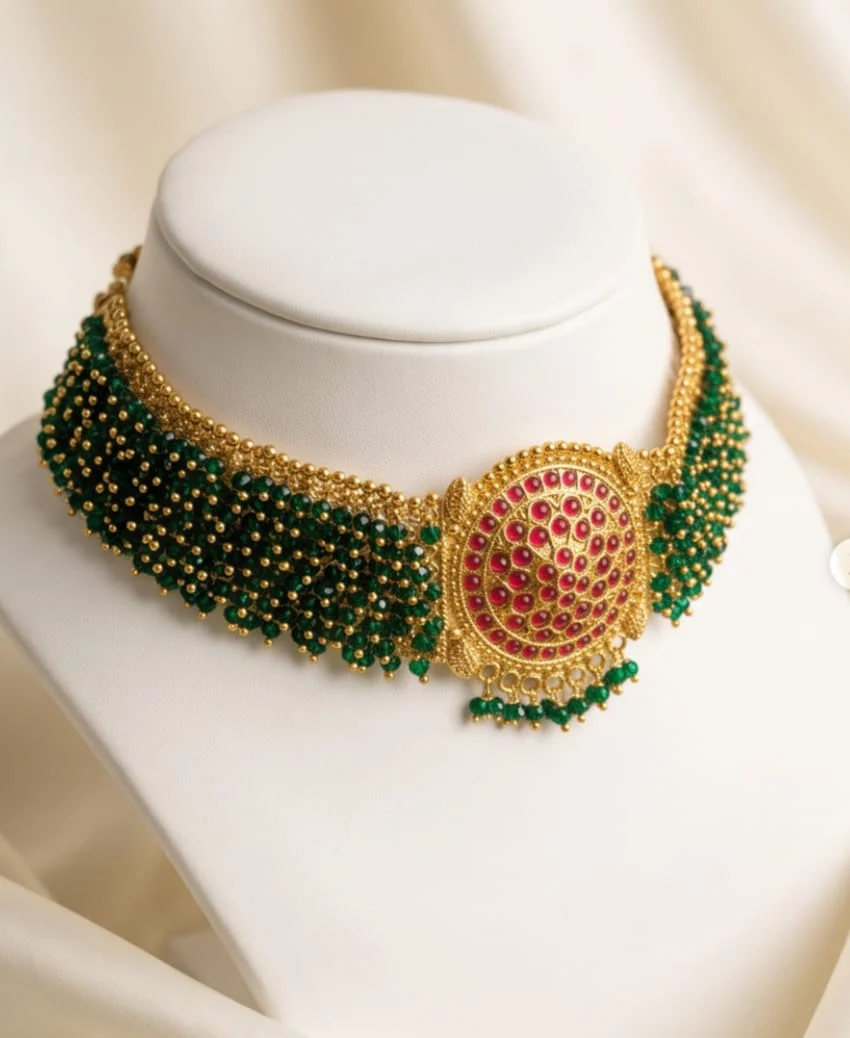 Emerald Green Cluster Beads Chocker Set