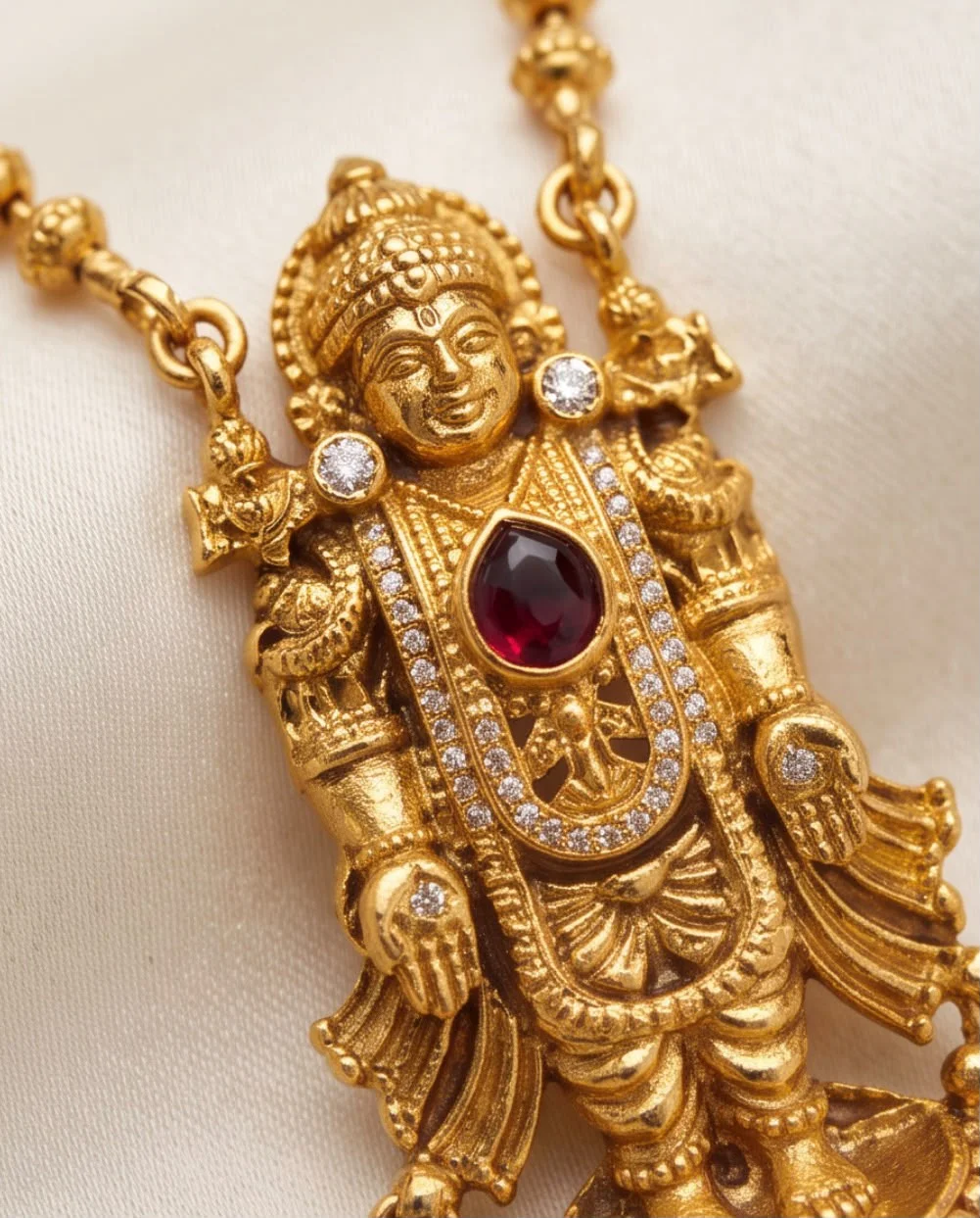 Antique Goldfish Tirupati Balaji Pendant Set. alternate view