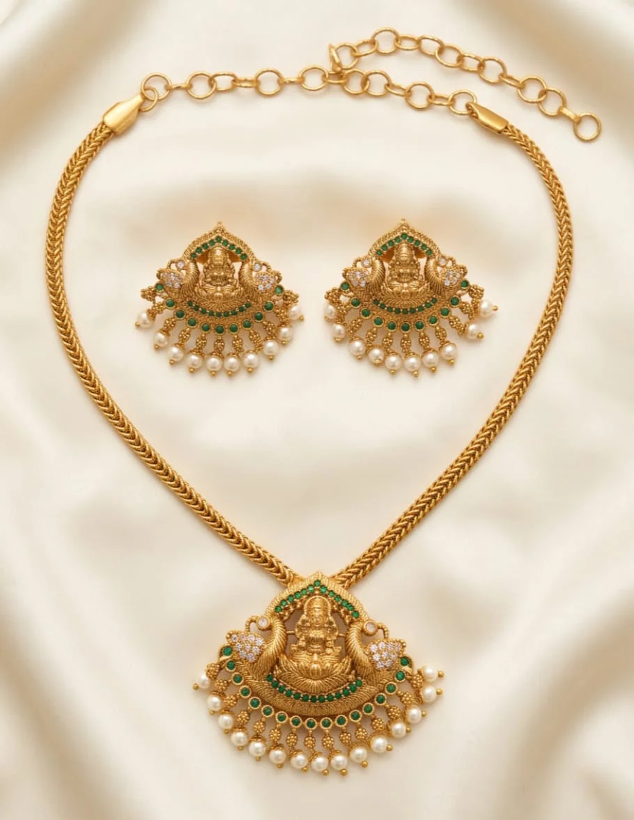 Antique Gold Plated Temple Necklace Set alternate view