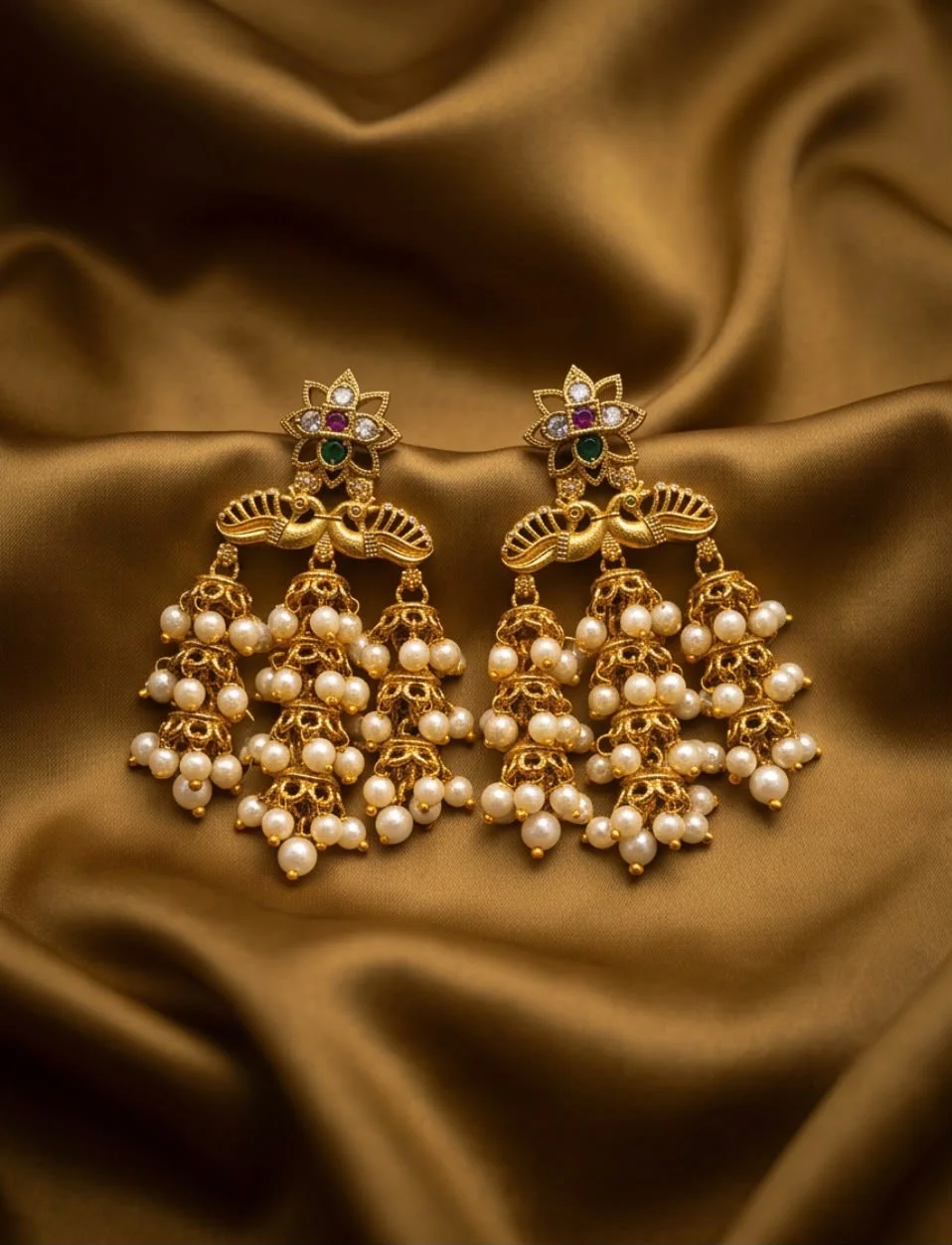Gold-Plated Earrings Feature A Twin Peacock Design view 5