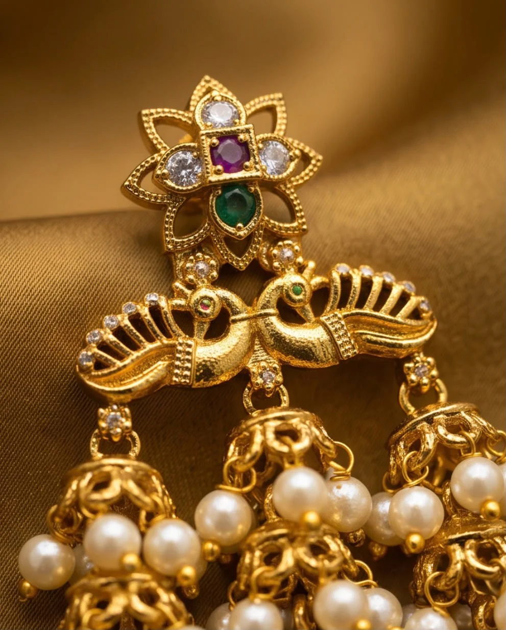 Gold-Plated Earrings Feature A Twin Peacock Design view 4