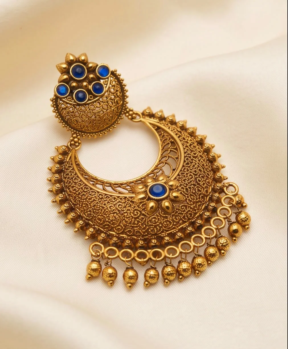 EARINGS GOLD SHADE WITH BLUE STONE view 3
