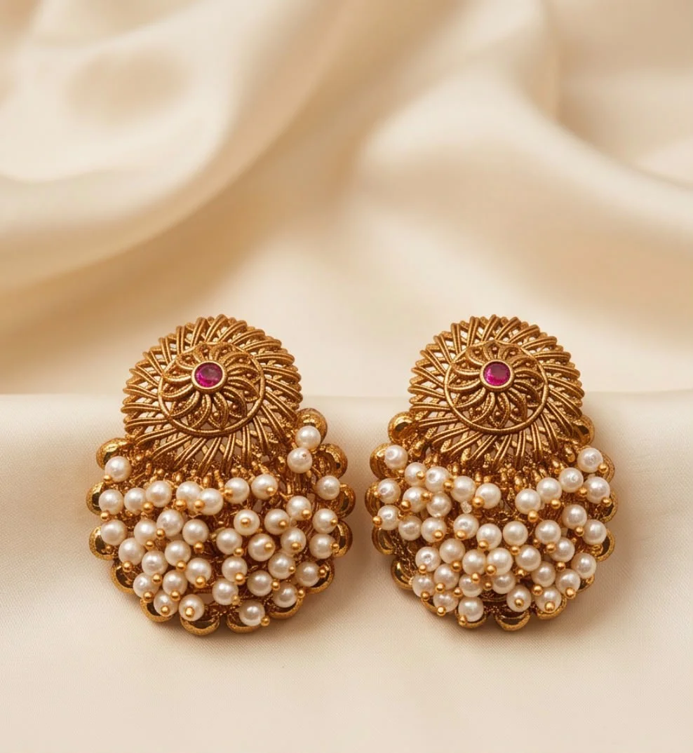 Earrings With White Pearl