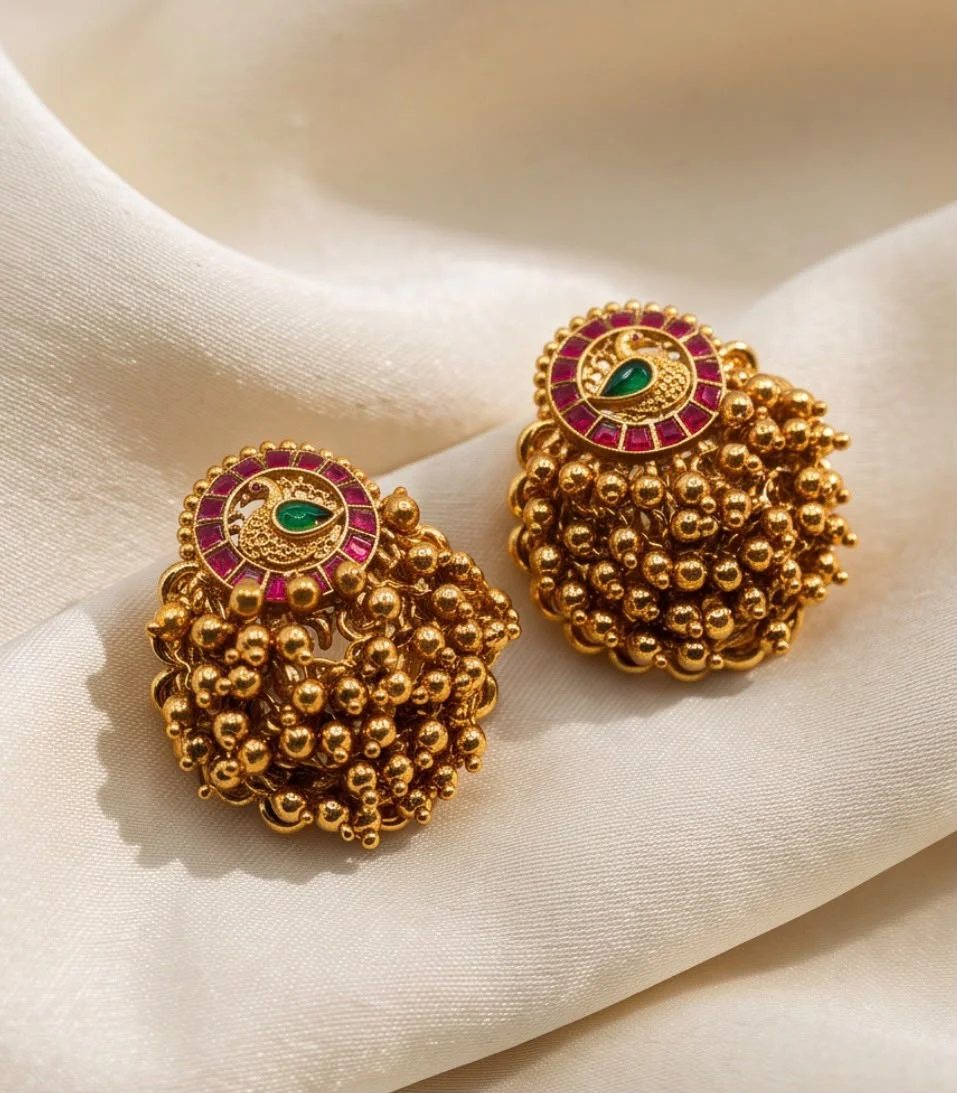 Earrings With Golden Beads. view 3