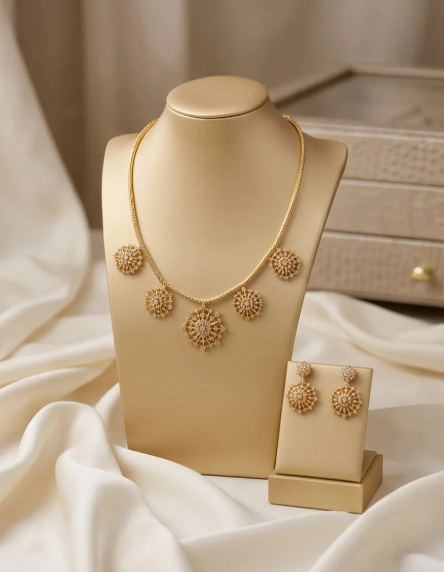 High Quality Gold Plated AD Stone Short Necklace Set