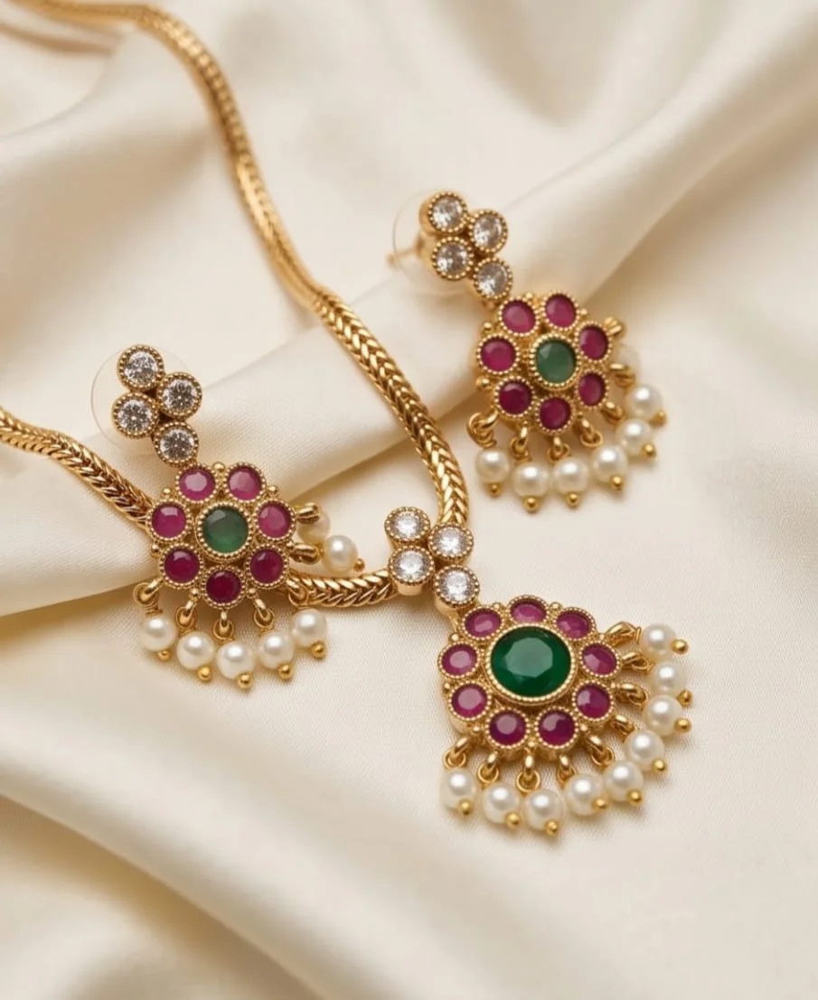 Traditional Gold Replica Attigai Style Necklace Set