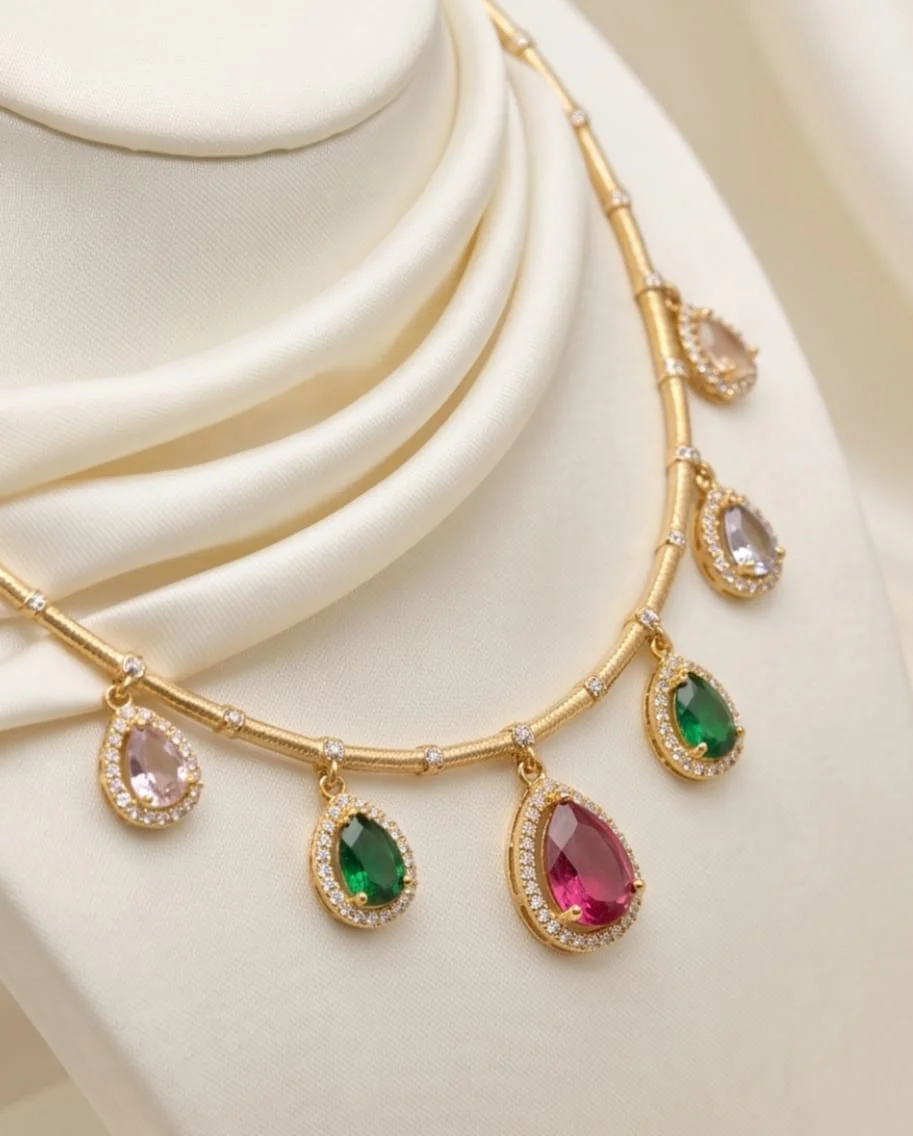 A Modern Traditional South Asian Collar Necklace With A Matching Two Tier Drop Earrings alternate view