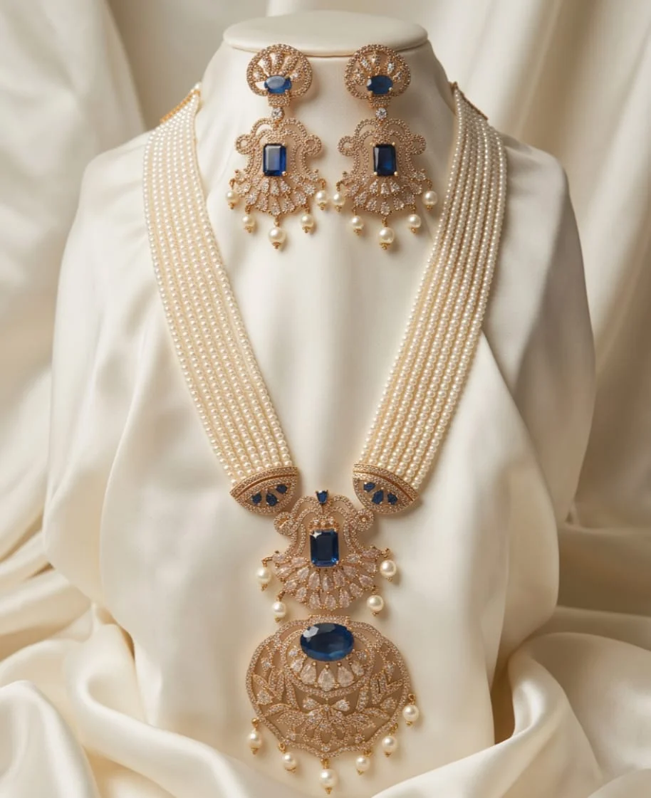 This Elegant Multi-Strand Pearl Necklace And Matching Drop Earring Set alternate view
