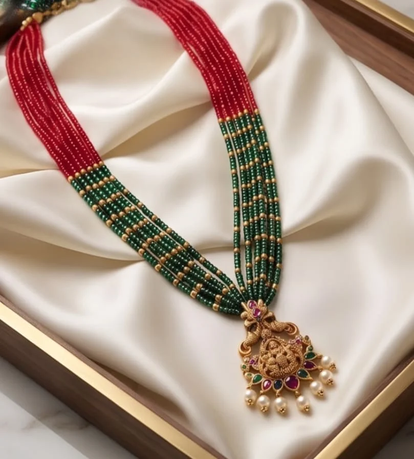 Traditional South Indian Multi Strand Beaded Necklace Set alternate view