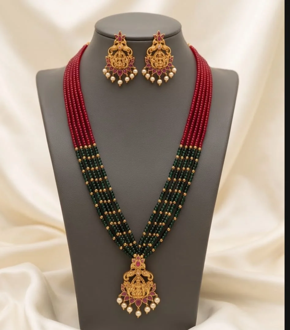 Traditional South Indian Multi Strand Beaded Necklace Set