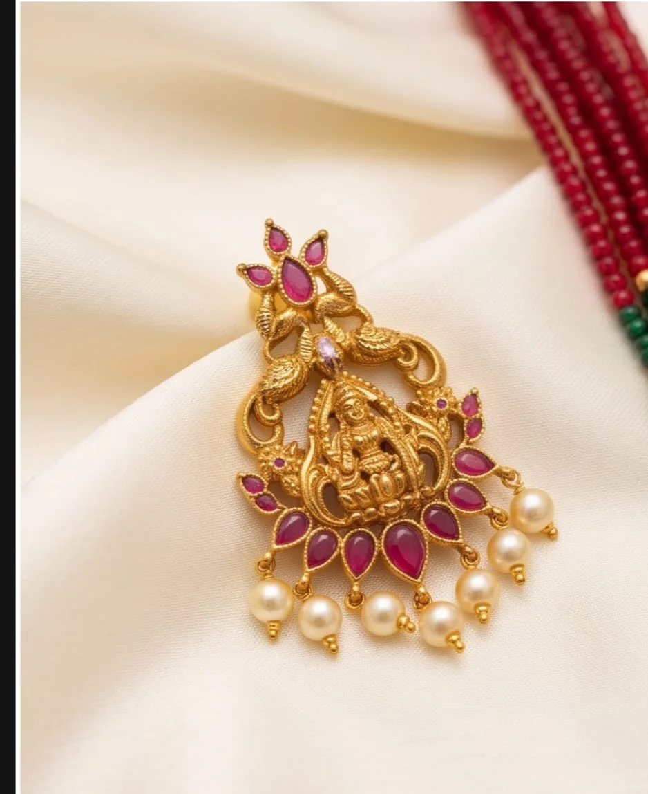 Traditional South Indian Multi Strand Beaded Necklace Set view 3