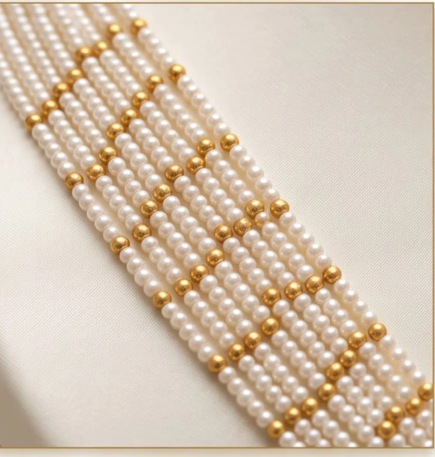 Ganesha Pearl Mala Features Multiple Strands Of Lustrous Pearls, Beautifully Finished With Gold Accents And An Intricate Lord Ganesha Pendant view 3