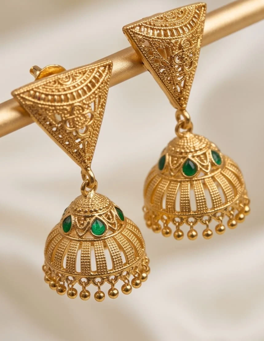 This Stunning Antique Gold-Plated Traditional Jewellery Set.Featuring Intricate Triangular Filigree alternate view