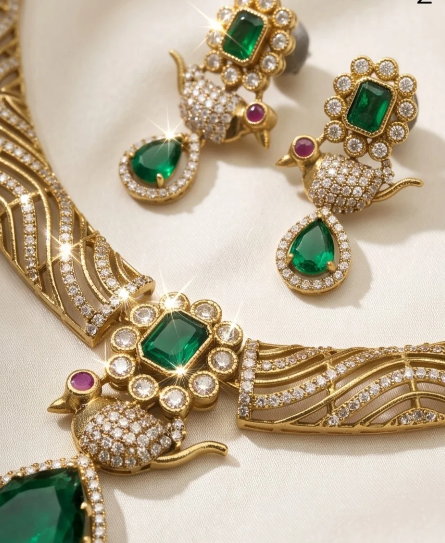 Gold-Plated Hasli Necklace Set Features Beautiful Wave-Like Detailing, A Delicate Bird Motif alternate view
