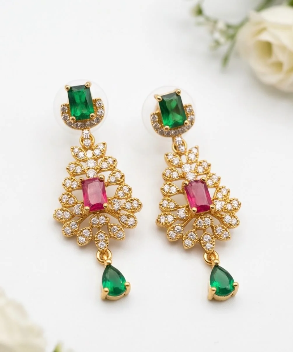 Gold Plated Necklace Set With Teardrop Earrings view 3