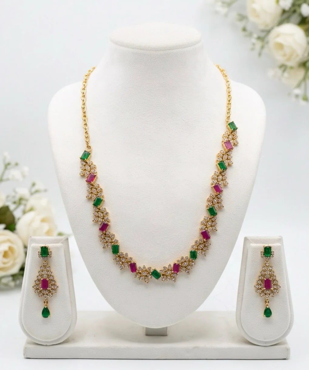 Gold Plated Necklace Set With Teardrop Earrings