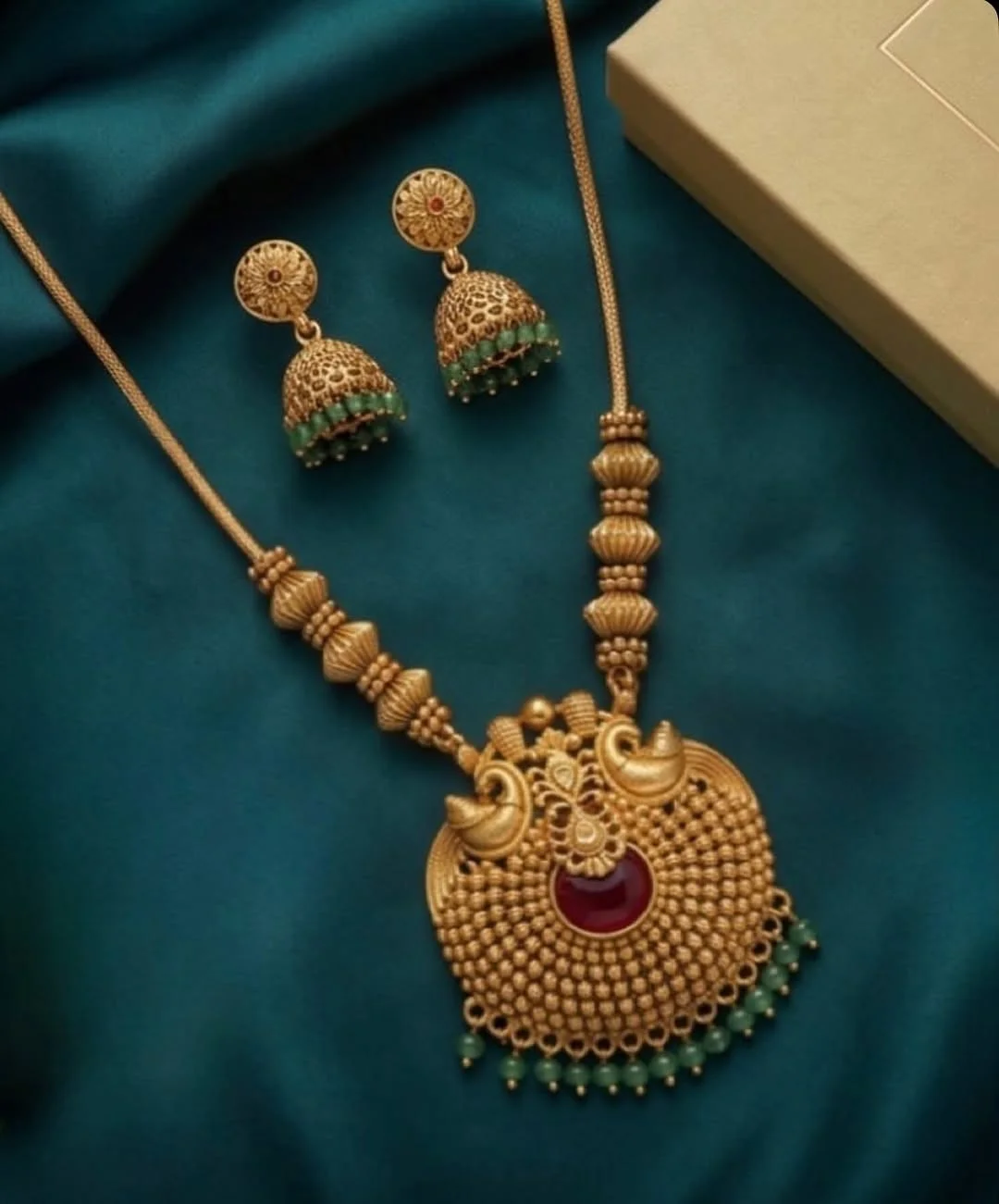 Traditional Peacock Temple Jewellery Set