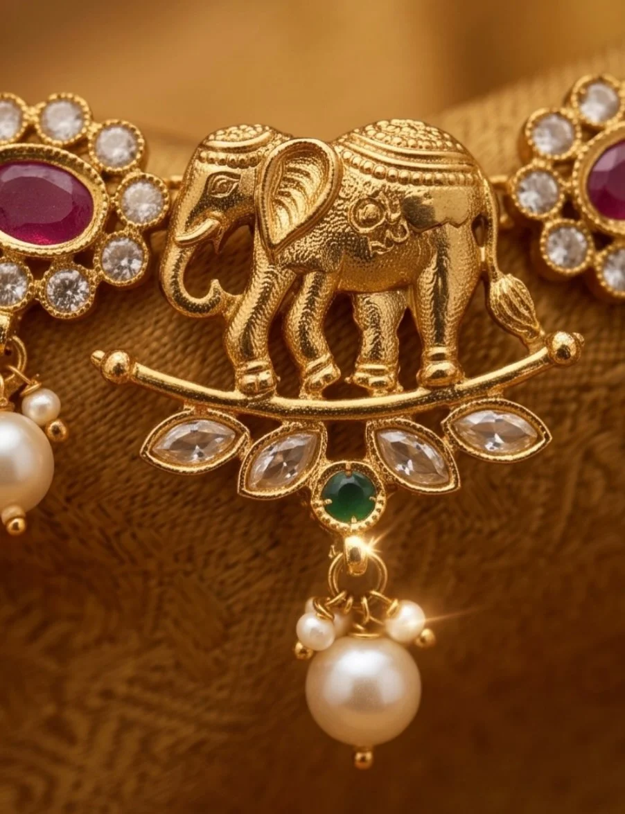 Gold Plated Elephant Necklace With AD Stones alternate view