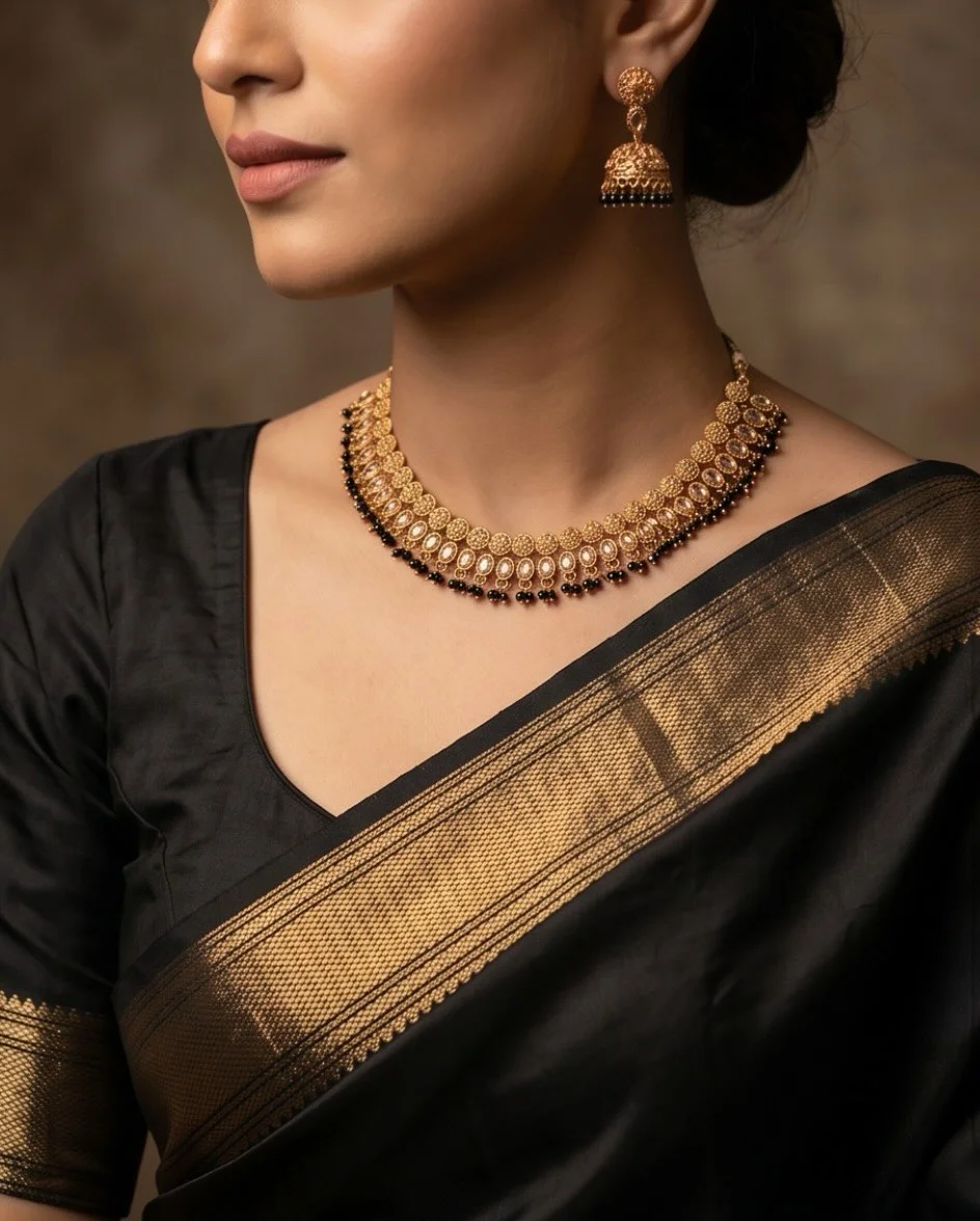 Antique AD Black & Gold Necklace Set