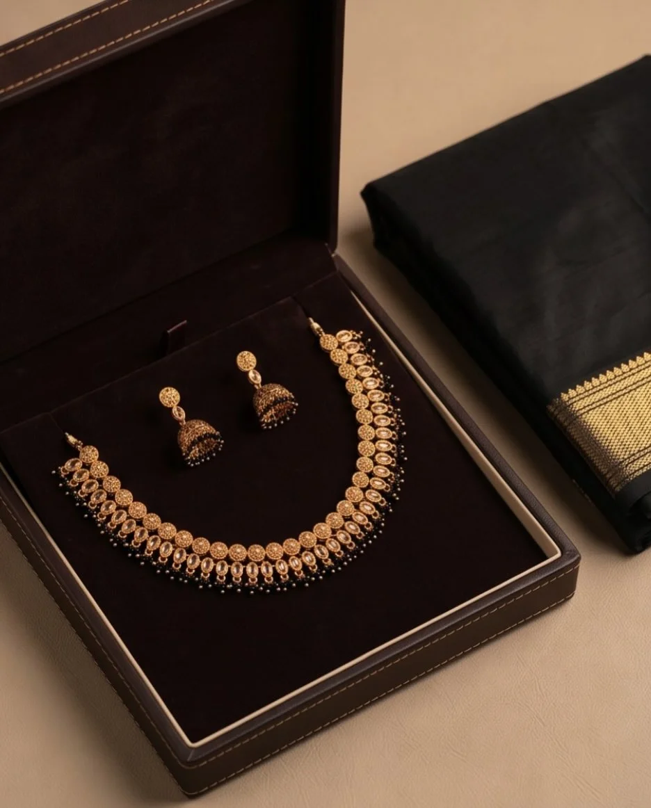 Antique AD Black & Gold Necklace Set view 3
