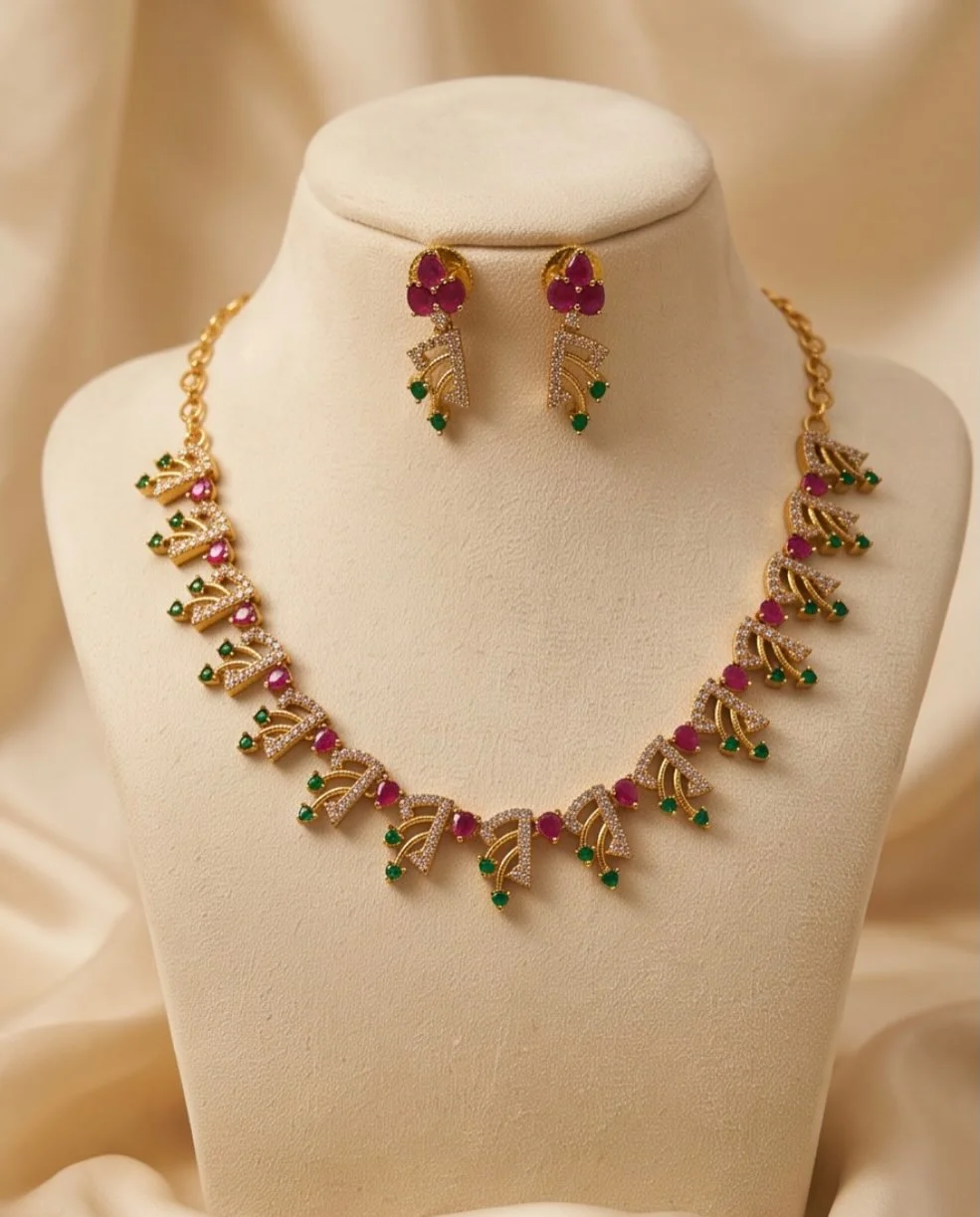 Traditional South Indian Style Necklace And Earring Set(2 Colours ) view 3