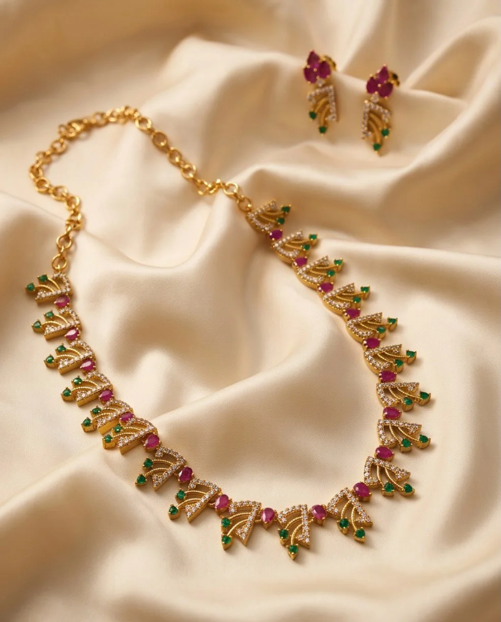 Traditional South Indian Style Necklace And Earring Set(2 Colours )