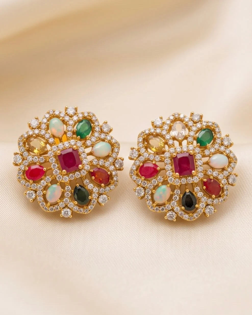 Navaratna Gold Plated AD Stone Pendant Set alternate view