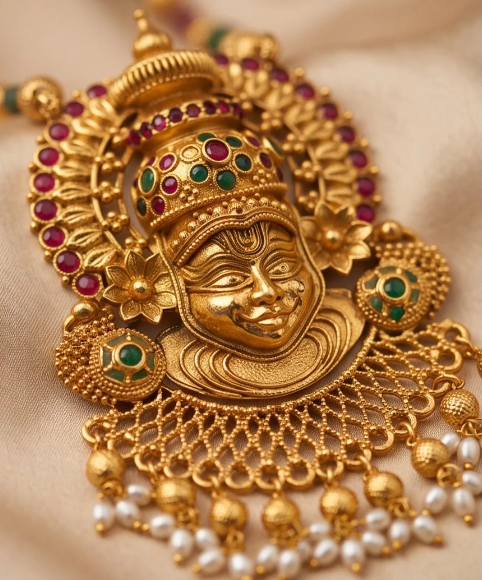 Antique Gold Plated Multicoloured Beads With Kathakali Long Pendant Set alternate view