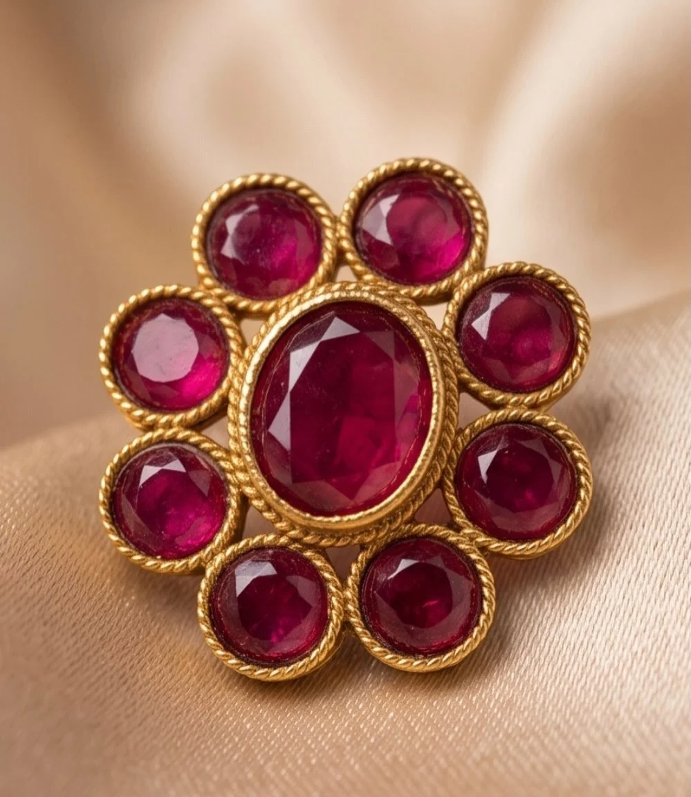 Kemp Stone Red Palakka Choker And Kasu Mala Choker Set With Earrings (2 Pieces) alternate view