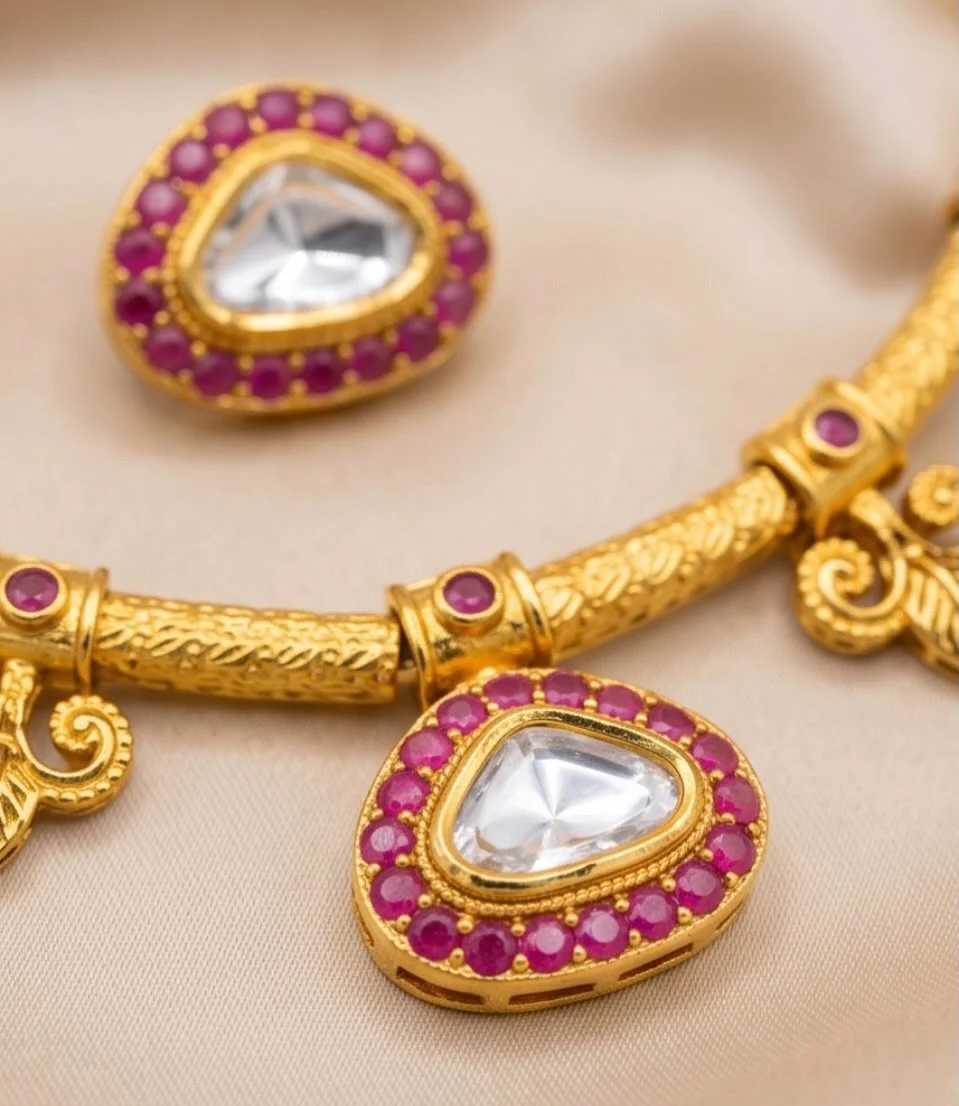 Matte Finish Kundan Meenakari Necklace alternate view